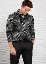 Black Brush Pattern Long Sleeve Polo