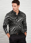 Black Brush Pattern Long Sleeve Polo