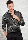 Black Brush Pattern Long Sleeve Polo