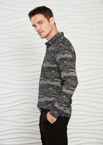 Gray Marled Knit Long Sleeve Polo