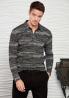 Gray Marled Knit Long Sleeve Polo