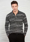 Gray Marled Knit Long Sleeve Polo