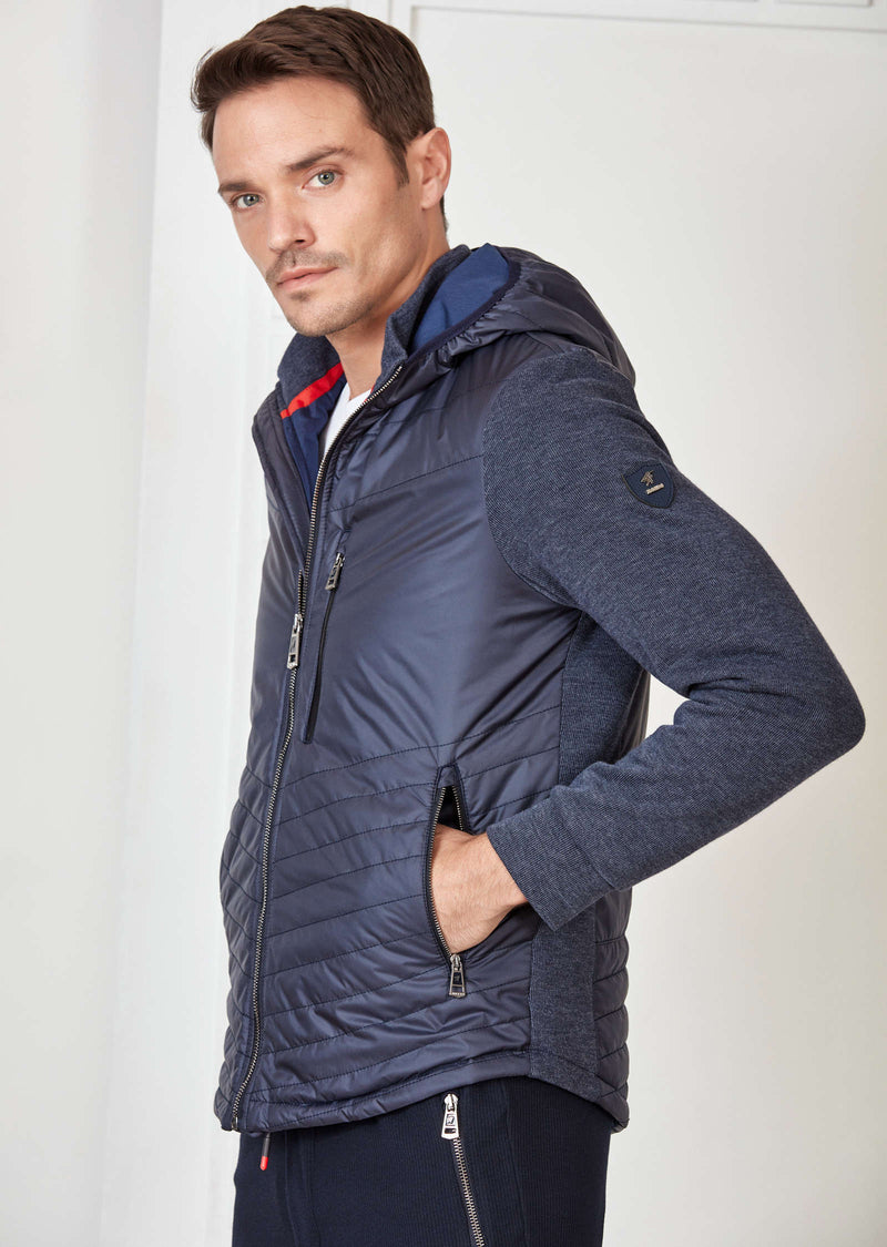 Navy Hooded Hybrid Quilted Jacket