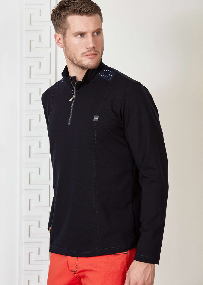 Navy Half-Zip Ribbon Sweater