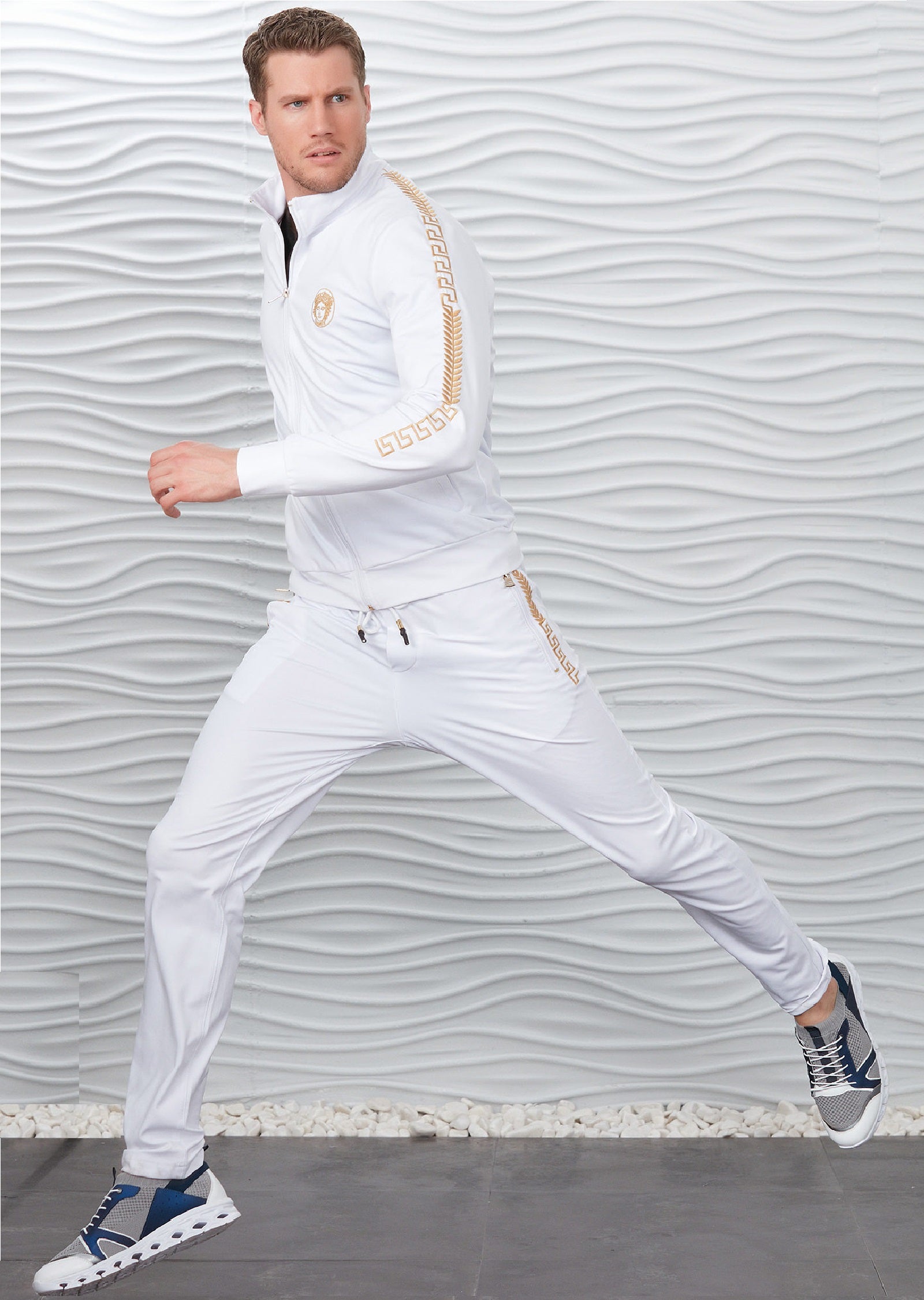 White and gold jogging suit 2025