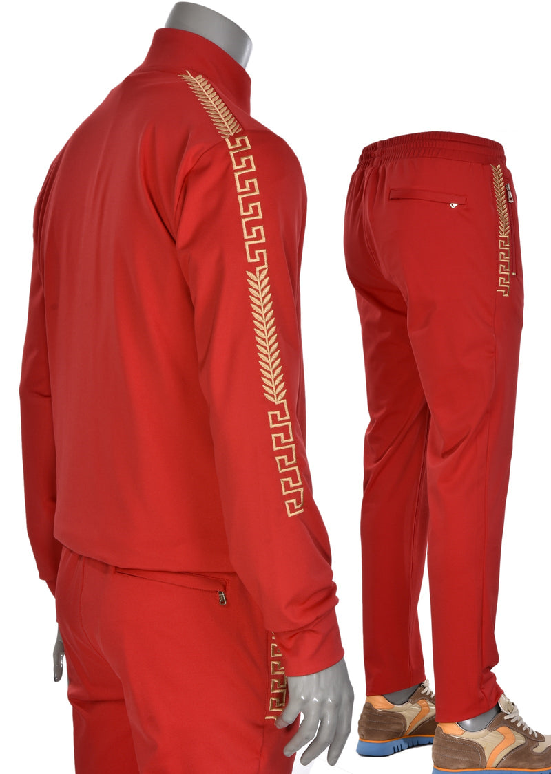 Red Gold Border Embroidery 2-pieces Tracksuit