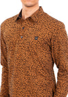 Brown "Words" Flocked Print Polo