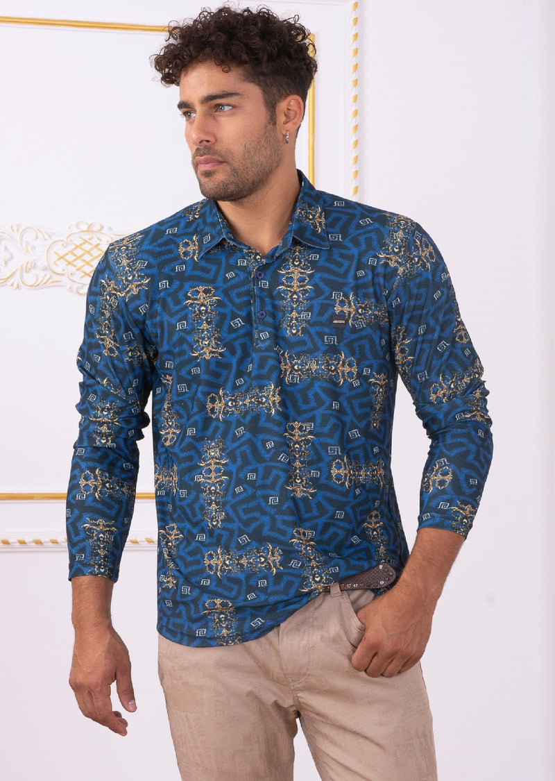 Blue Maze Meander Polo