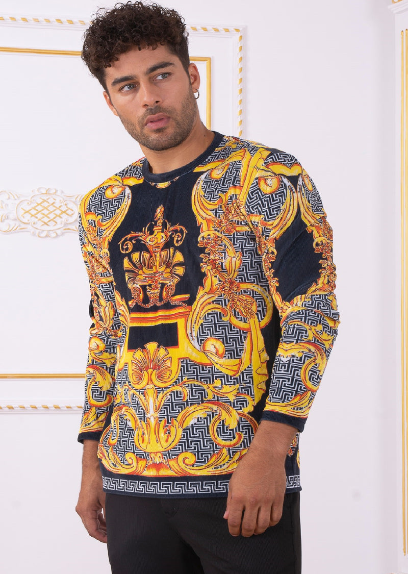 Gold Meander King Velour Sweater