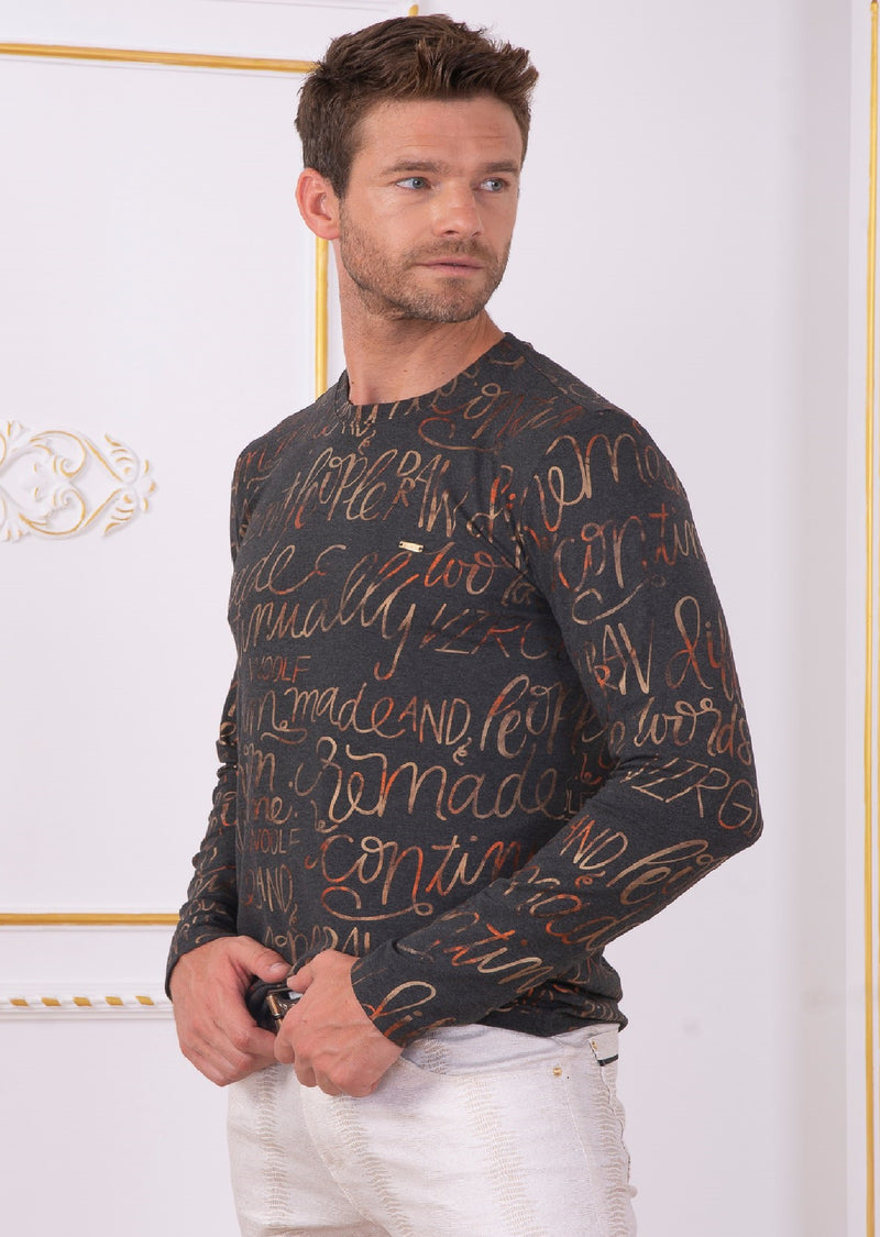 Gray Gold "Words" Sweater