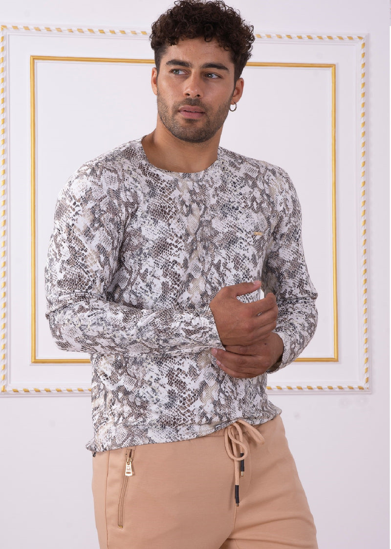 Beige Snake Print Sweater