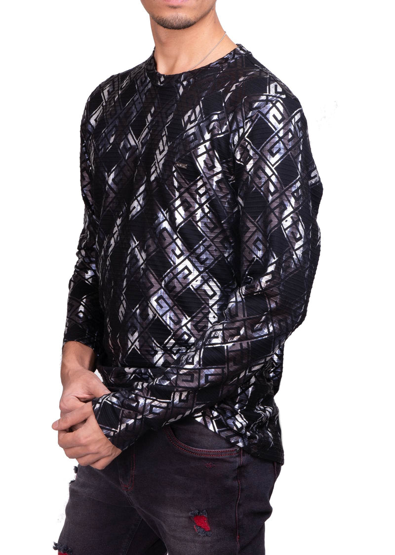 Black Silver Foil Meander Sweater