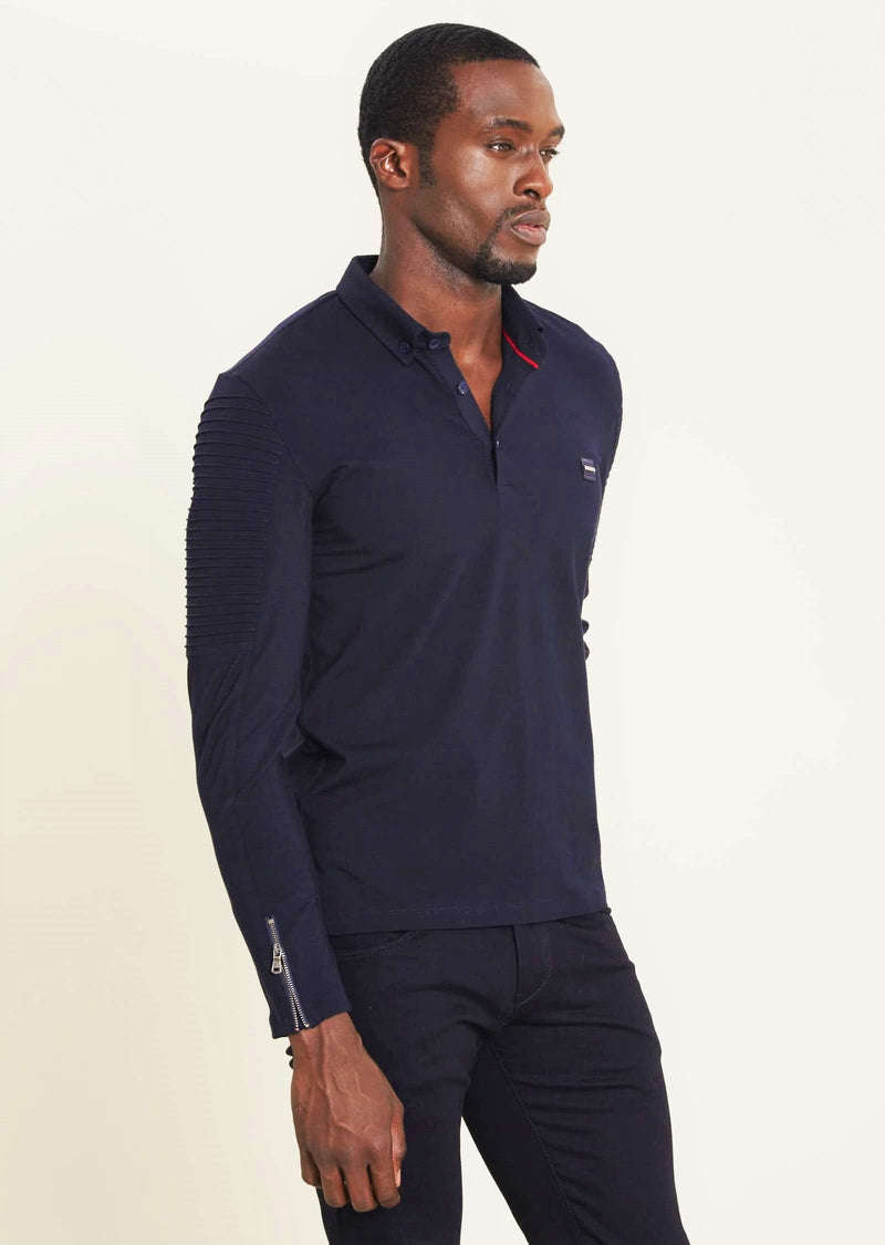 Black Quilted Long Sleeve Polo