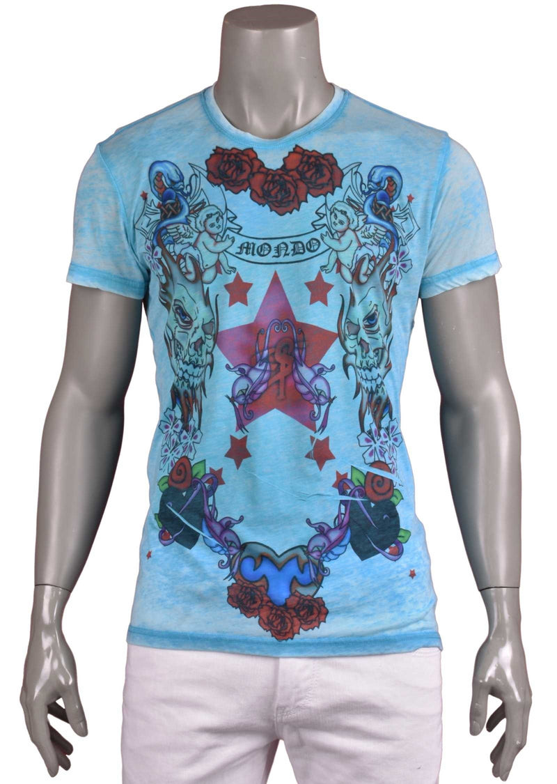 Blue Burnout Roses & Angels Tee