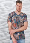 Blue Brown Mosaic Print V-neck Tee