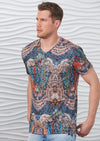 Blue Brown Mosaic Print V-neck Tee