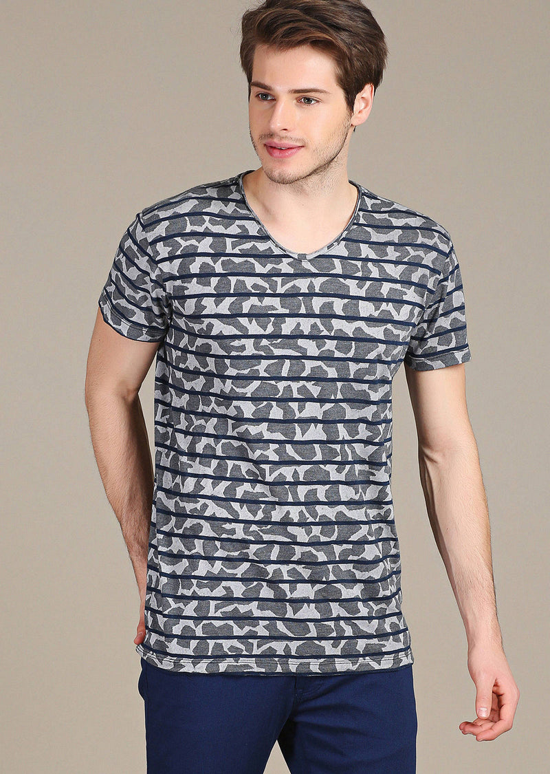 Gray Blue Stripe Luxury Cotton Tee