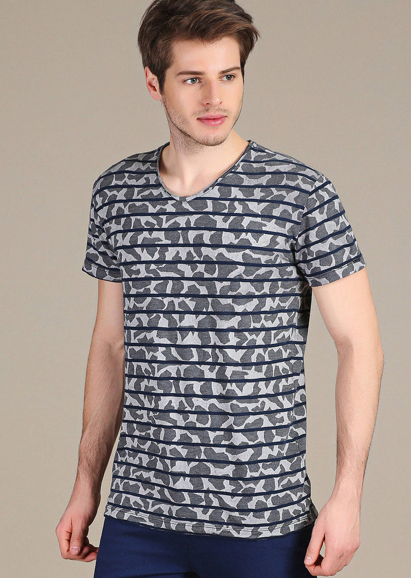 Gray Blue Stripe Luxury Cotton Tee