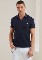 Blue Square Textured Weave Polo