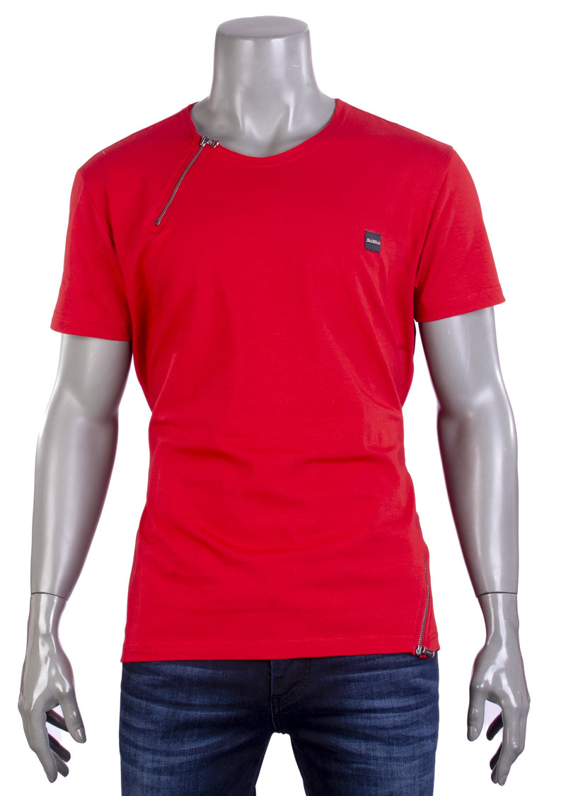 Red Double Zipper Tee