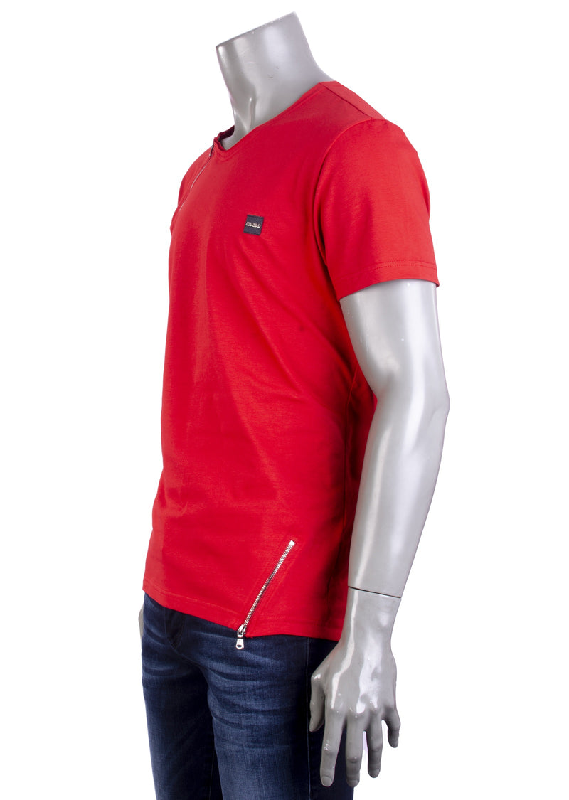 Red Double Zipper Tee