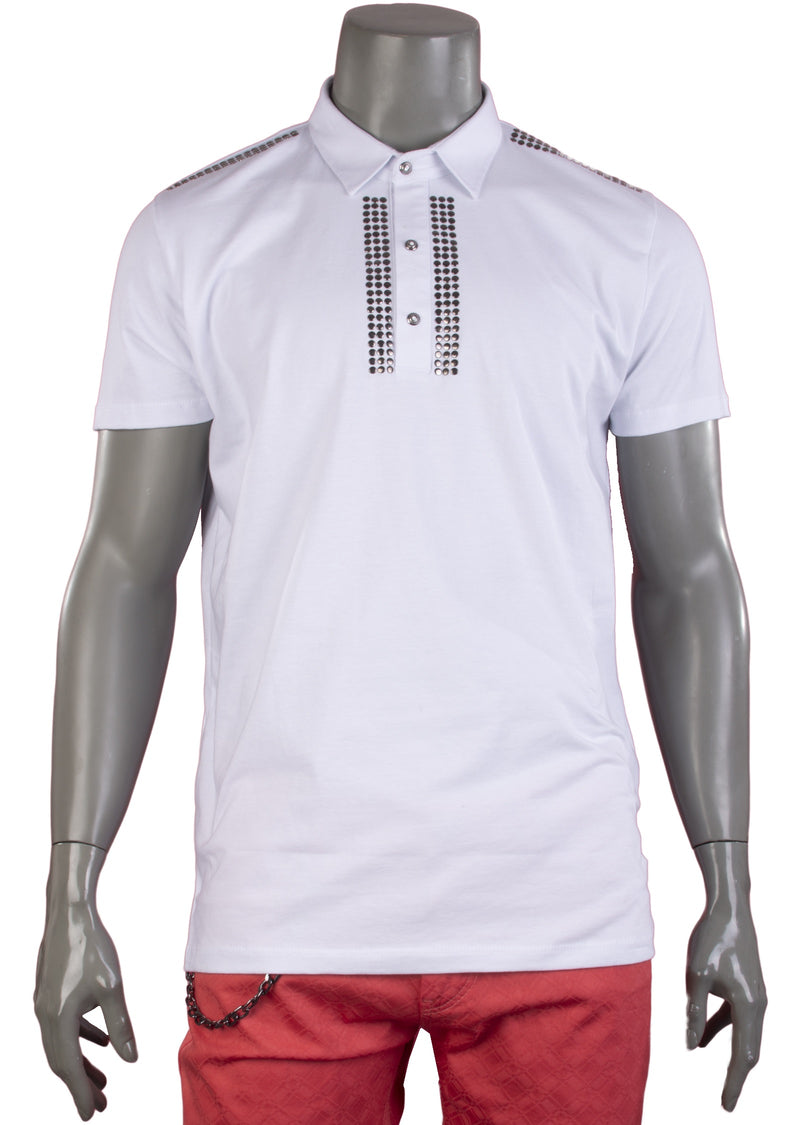 White "Angels" Shoulder Studded Polo