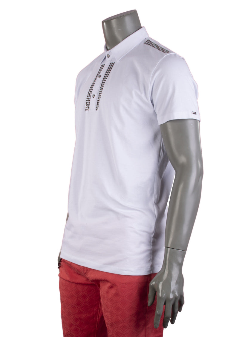 White "Angels" Shoulder Studded Polo