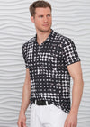 Black White Polkadot Print Polo