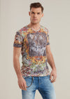 Gray Yellow Burn-out Tiger Print Tee