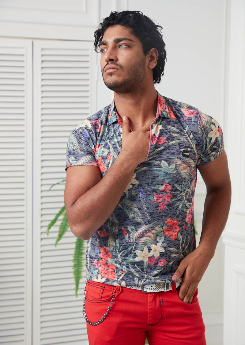 Multi-Color Floral Devoré Print Polo