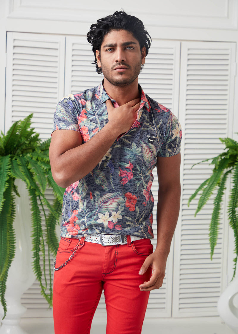 Multi-Color Floral Devoré Print Polo