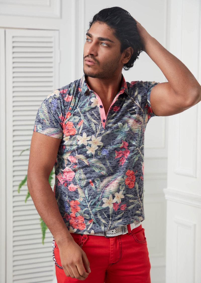 Multi-Color Floral Devoré Print Polo