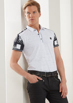 White Black Key Print Polo