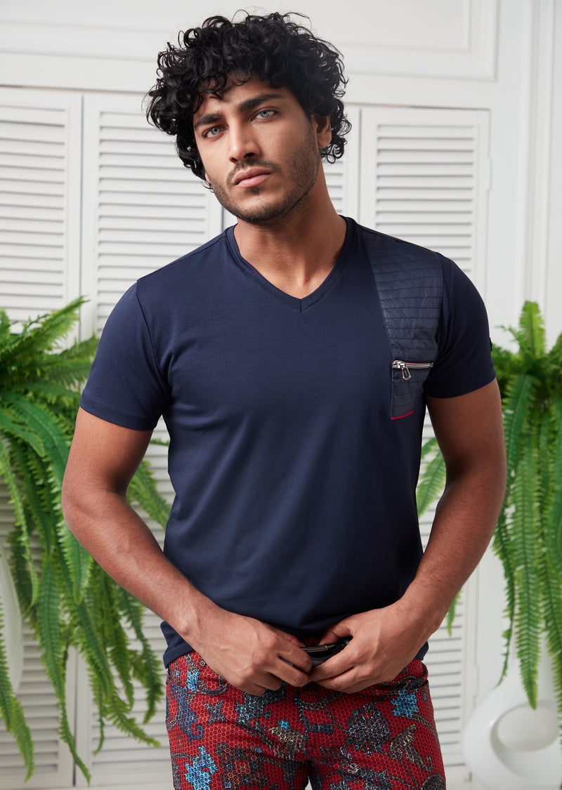 Navy Zipper & Quilted Tee