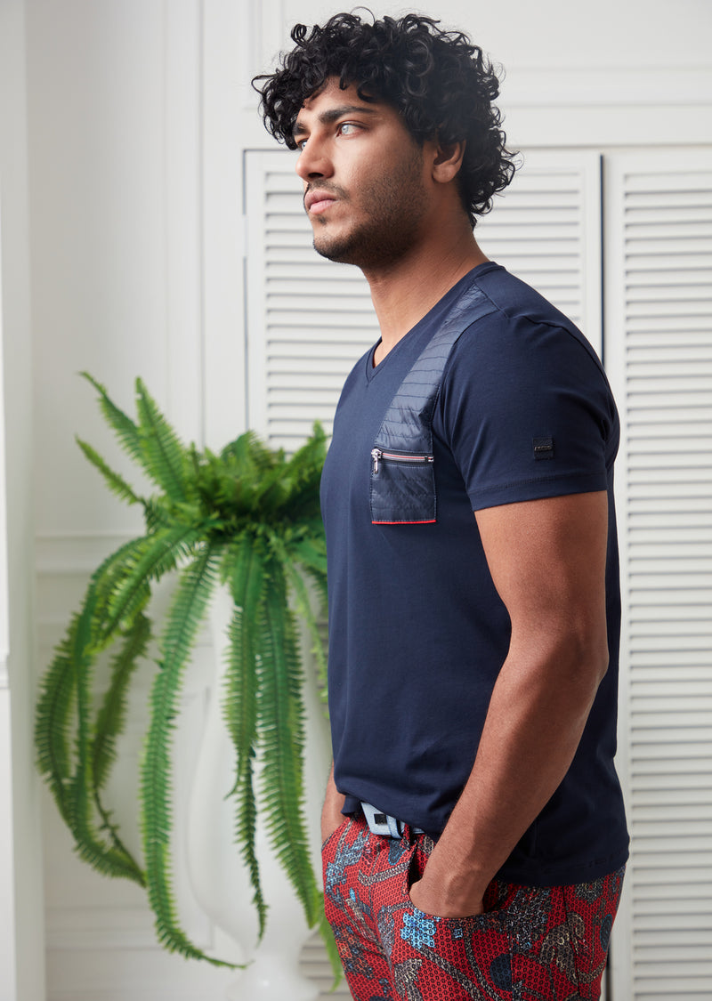 Navy Zipper & Quilted Tee