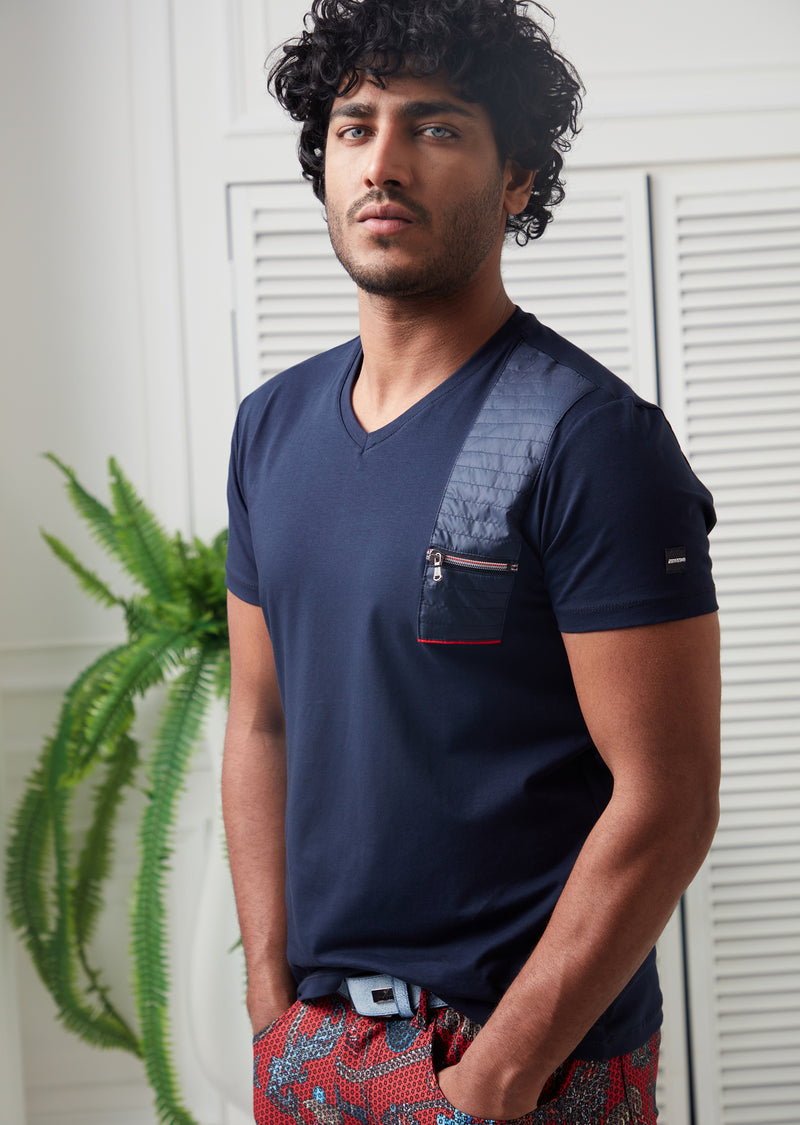 Navy Zipper & Quilted Tee