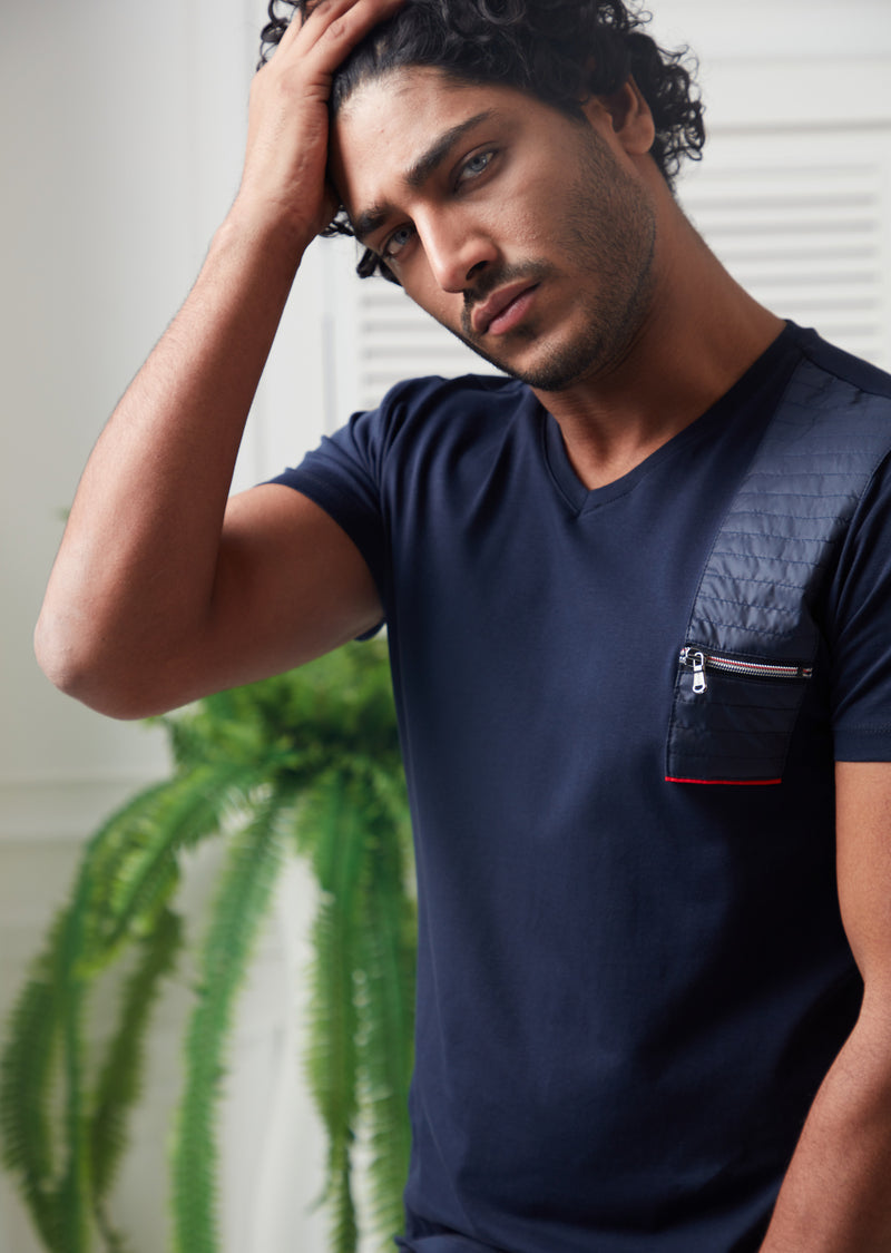 Navy Zipper & Quilted Tee