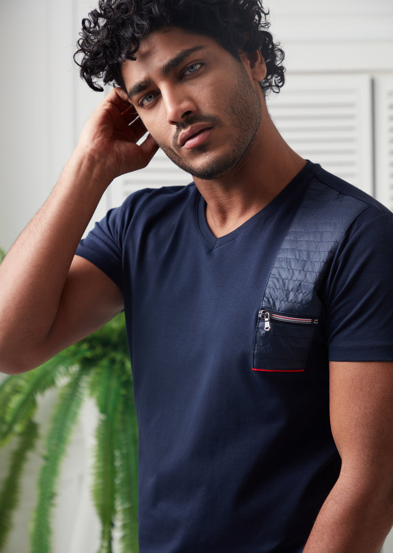 Navy Zipper & Quilted Tee