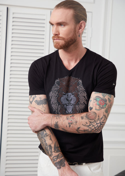 Black "Lion" Rhinestone Tee