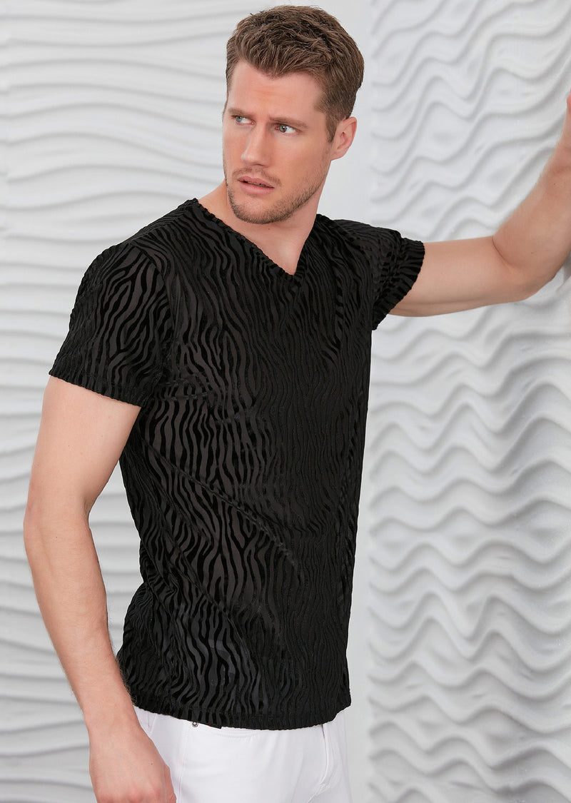 Black Flame Velvet V-neck Tee