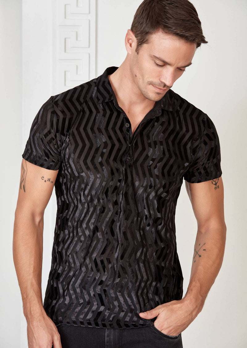 Black Wave Velvet Polo