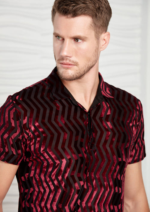 Burgundy Wave Velvet Polo