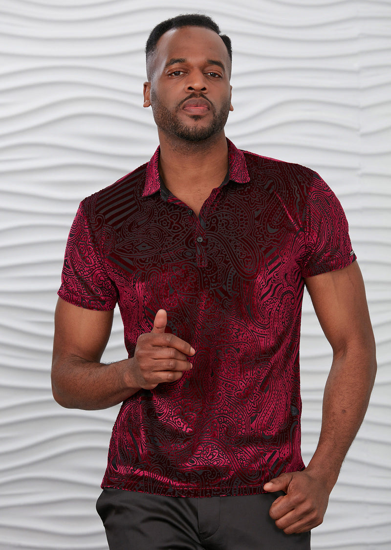 Burgundy Paisley Velvet Polo