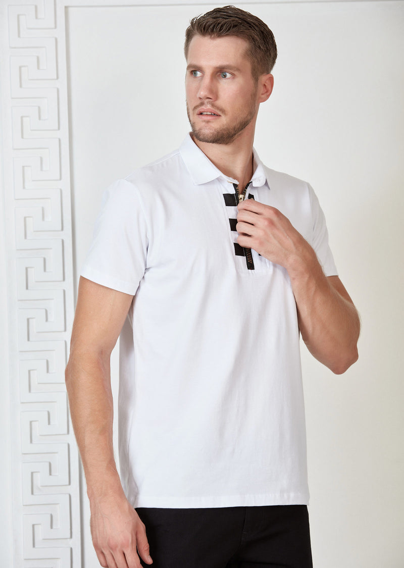 White Gold Zipper Rivet Polo