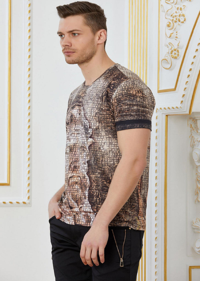 Brown "Zeus" Mosaic Print Tee