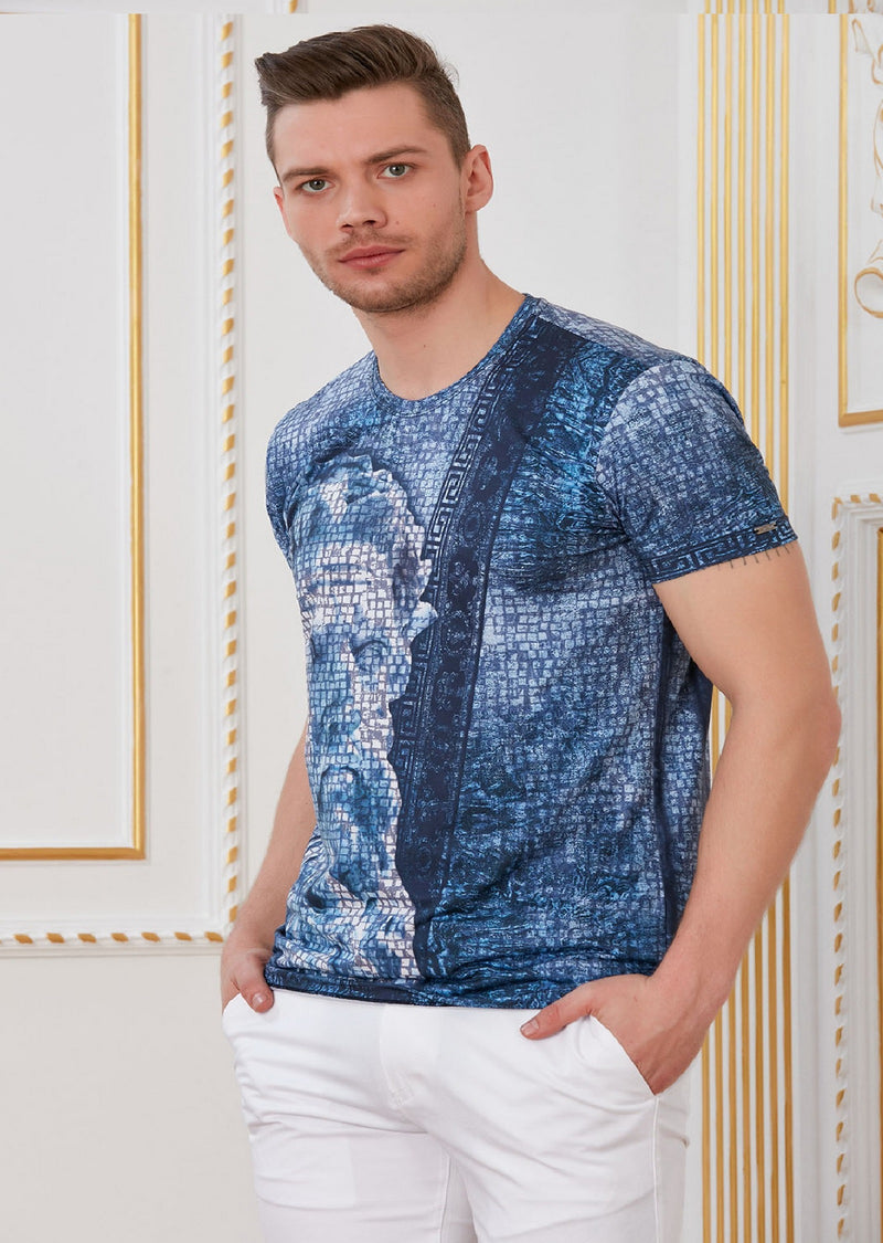 Blue "Zeus" Mosaic Print Tee