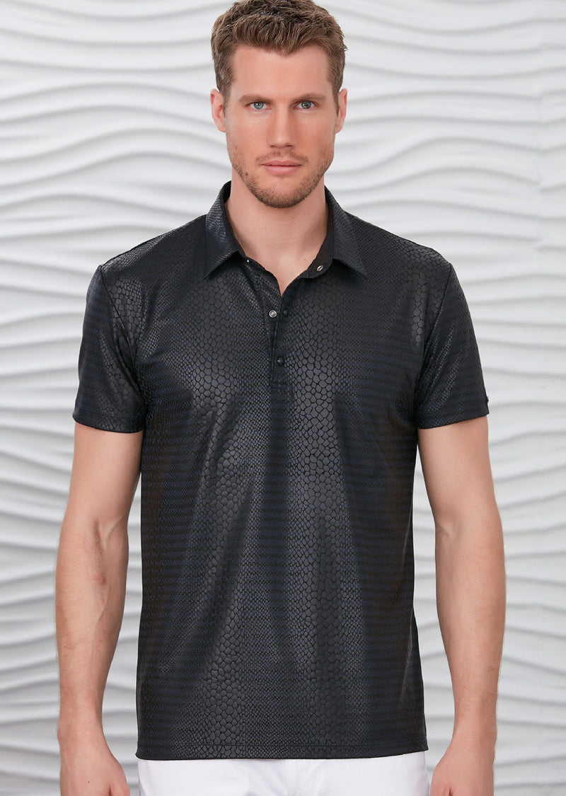 Navy Alligator Print Polo