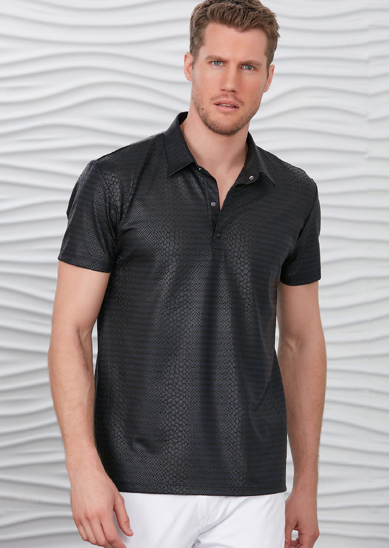 Navy Alligator Print Polo