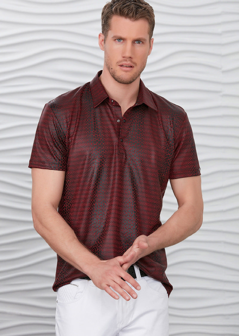 Burgundy Alligator Print Polo