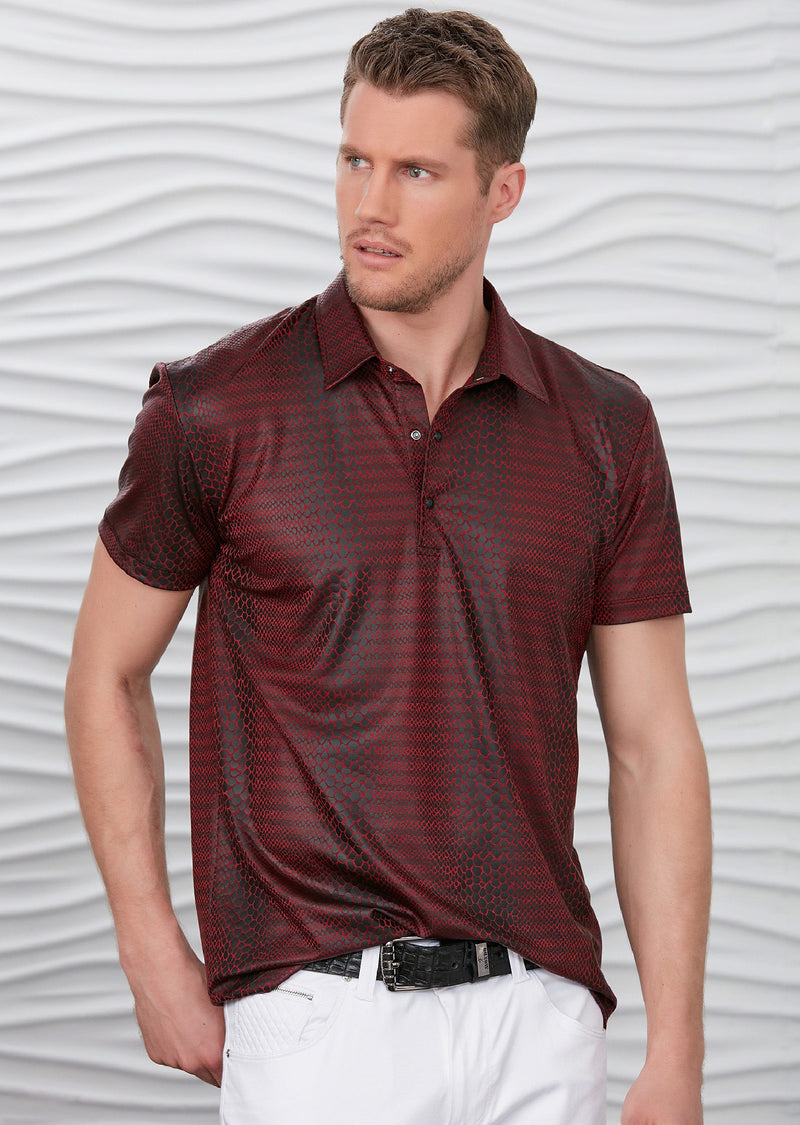 Burgundy Alligator Print Polo